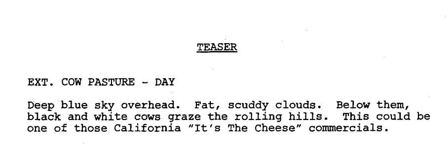 Screenshot of teaser heading for Breaking Bad's pilot script