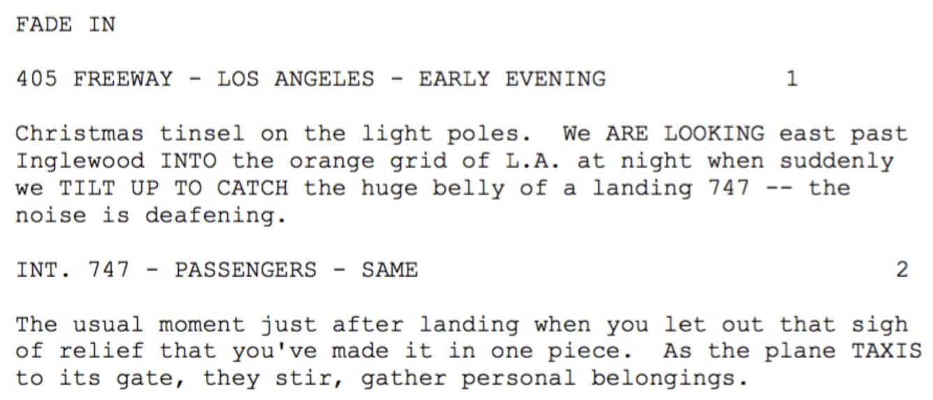 Screenshot of an except from the screenplay outline of Die Hard