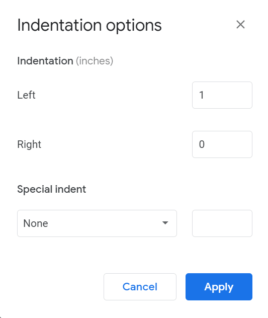 Screenshot of indentation options for screenplay formatting in Microsoft Word