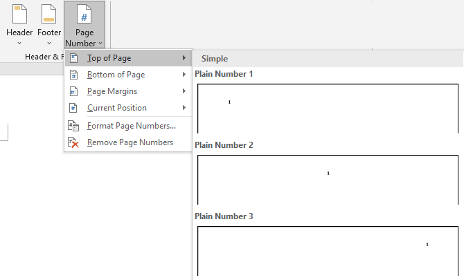 Page numbering options for screenplay formatting in Microsoft Word