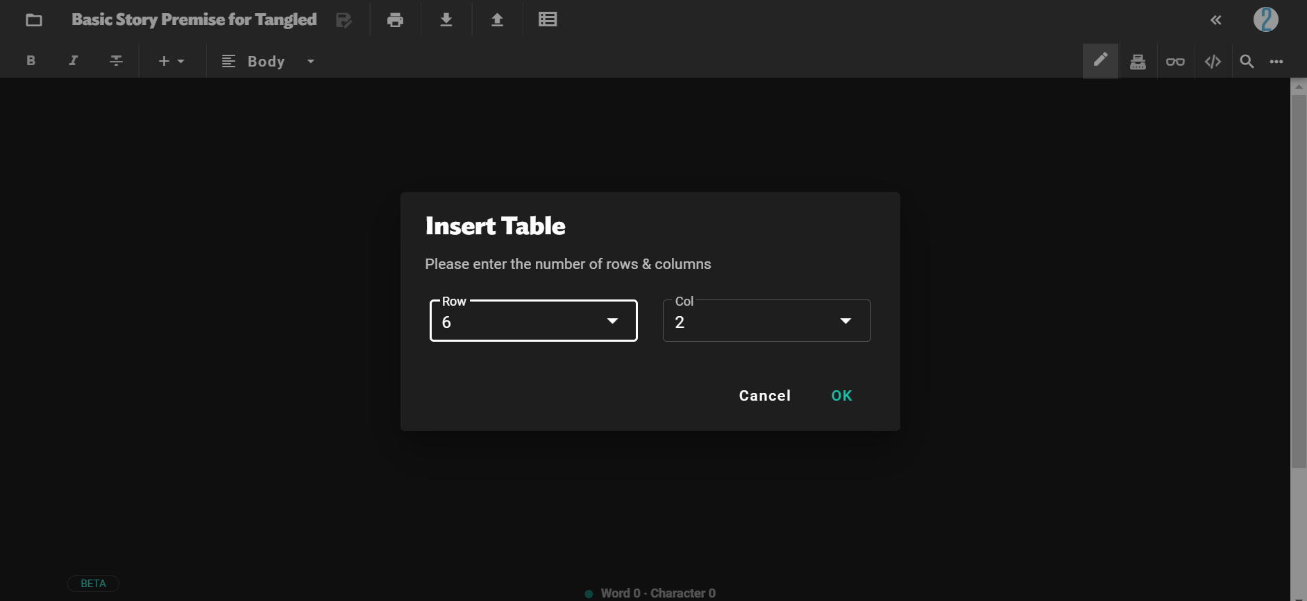 How you can create a table in a JotterPad Markdown document to craft your story premise