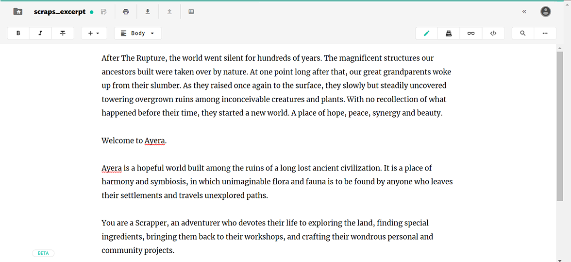 Writing story excerpt of "Scraps" using Jotterpad.
