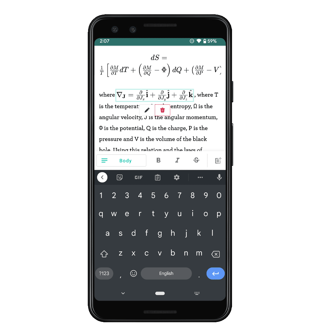 JotterPad 14 comes with an in-line TeX equation function.