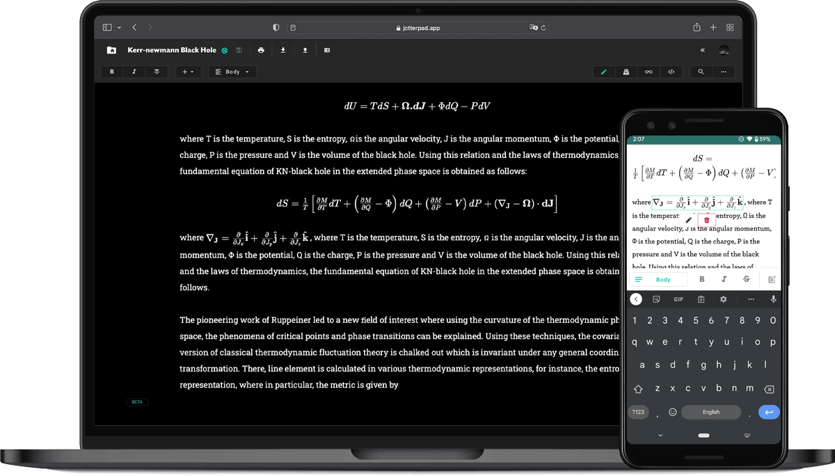 Add TeX equation in Markdown on JotterPad.