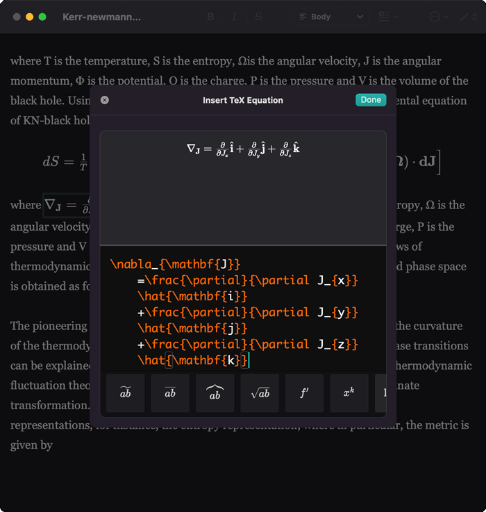 JotterPad Mac now comes with TeX equation editor.