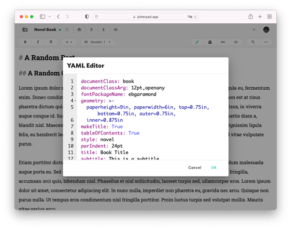 Personalize and customize your work by inputting information into the metadata of the document via YAML.