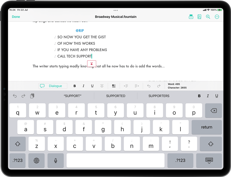 Stylized musical notes to differentiate the lyrics from other components of your script.