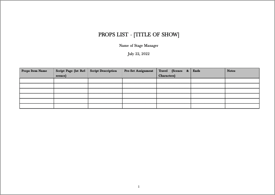 Keep track of all props on the set of a production with this tracker.