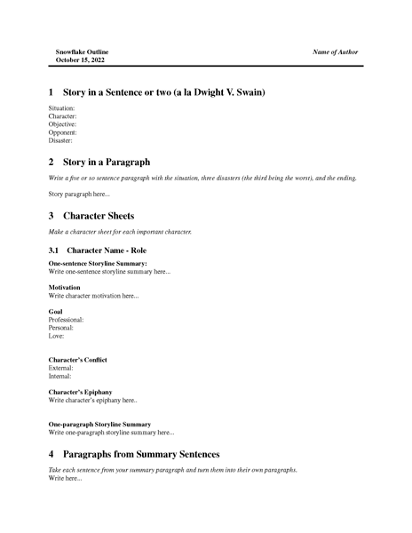 JotterPad's Snowflake Outline template for you to build your characters and outline.