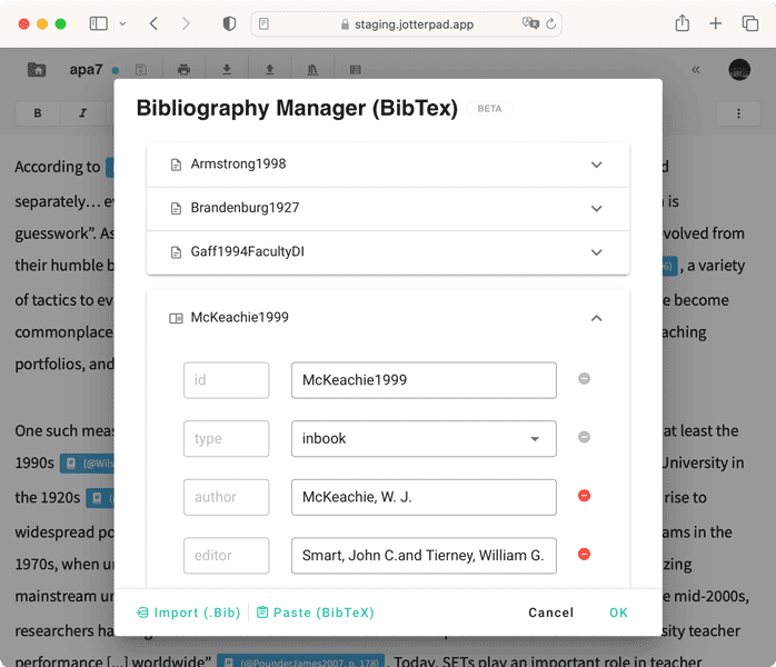 JotterPad's BibTex Citation management tool that compiles and manages multiple sources for you.