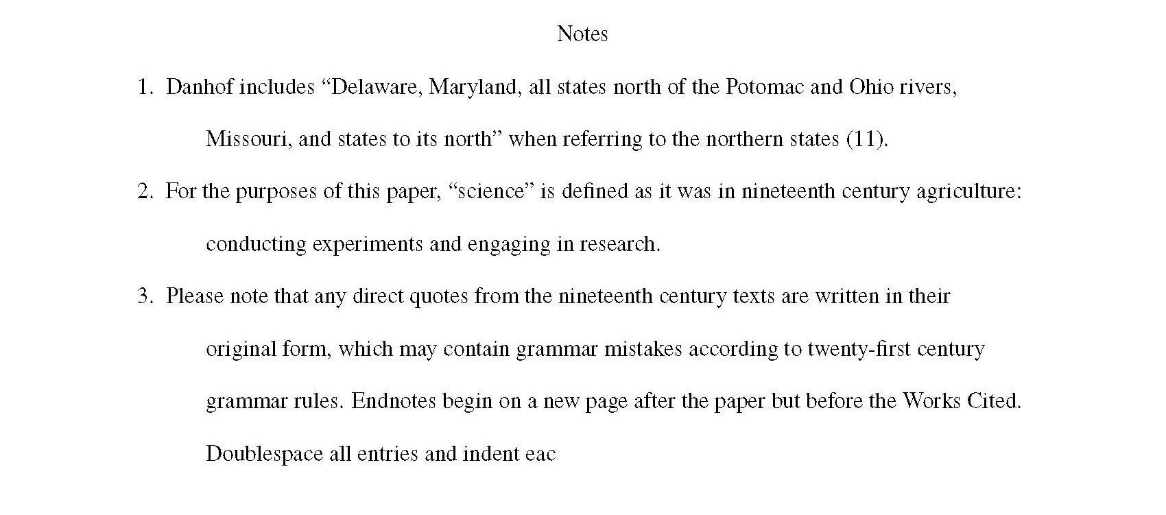 A preview of how your endnotes will be formatted before your "Works Cited" page in a sequential manner.