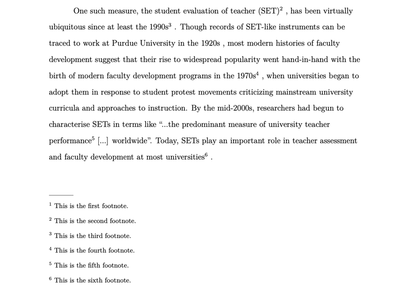 An example of how your footnotes should be placed at the bottom of your page in an orderly fashion.