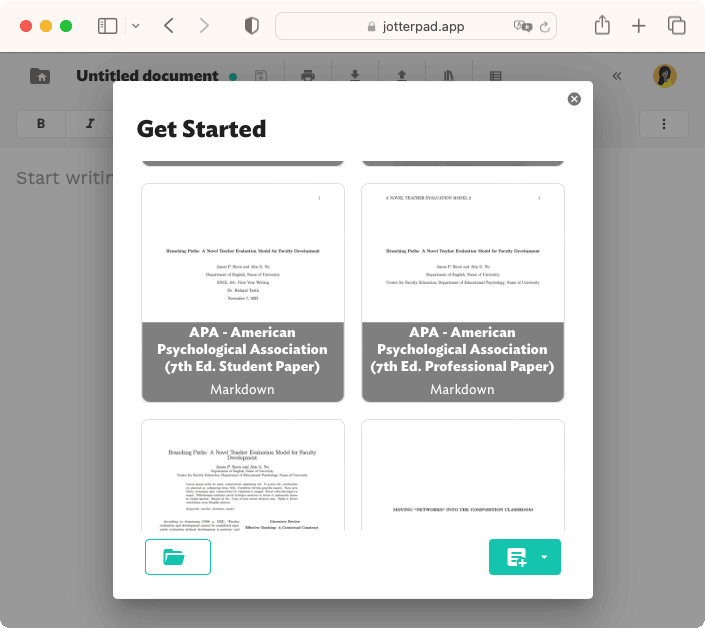 Create APA style paper using Markdown templates in JotterPad.