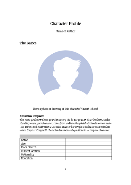 JotterPad's Character Profile template that covers multiple aspects of character building.